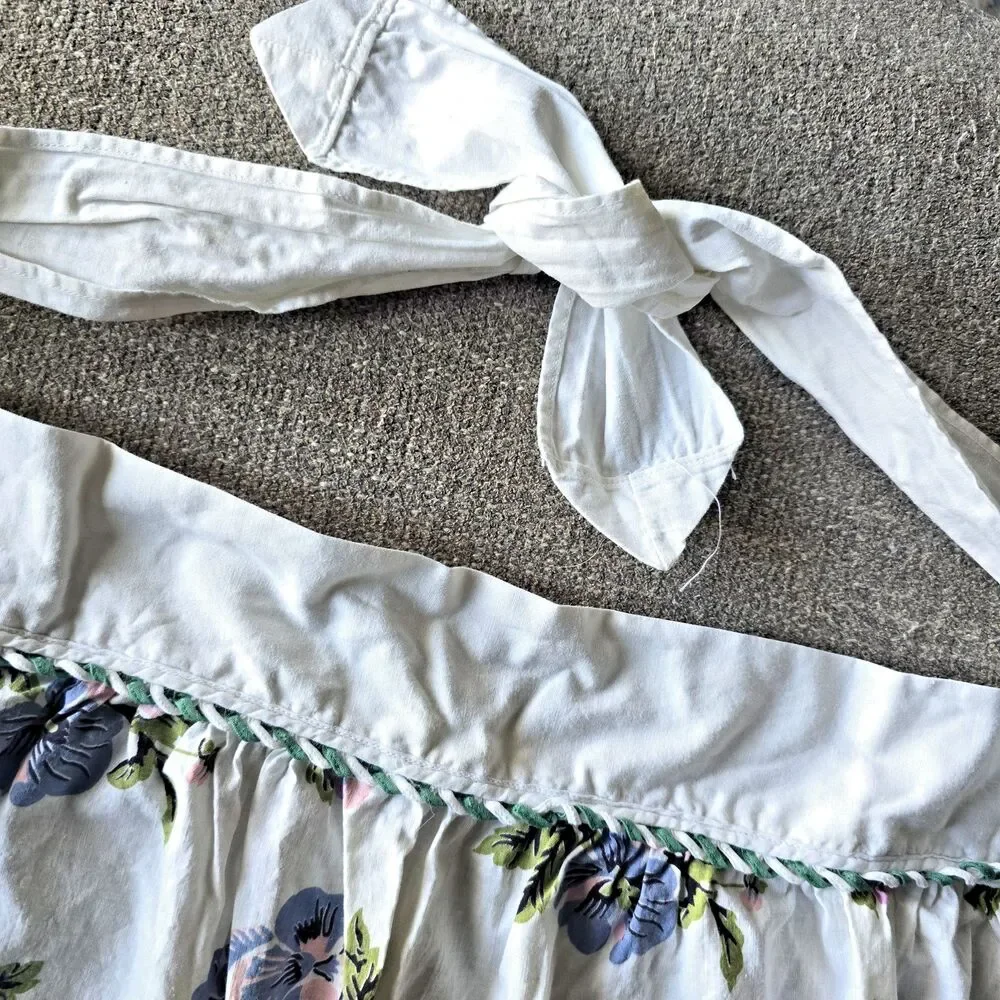 Vintage Floral Half Apron Pansy Print Cotton Retro Kitchen Hostess Pocket OS